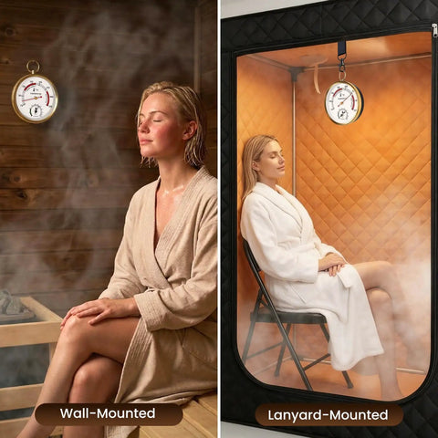 2 In 1 Sauna Thermometer And Hygrometer For Home Infrared Indoor Use Portable Steam Sauna Box Accessory Precision Temperature Gauge And Humidity Monitor Measures 68 To 212 Fahrenheit And 0 To 100 Percent Humidity, wall-mounted sauna
