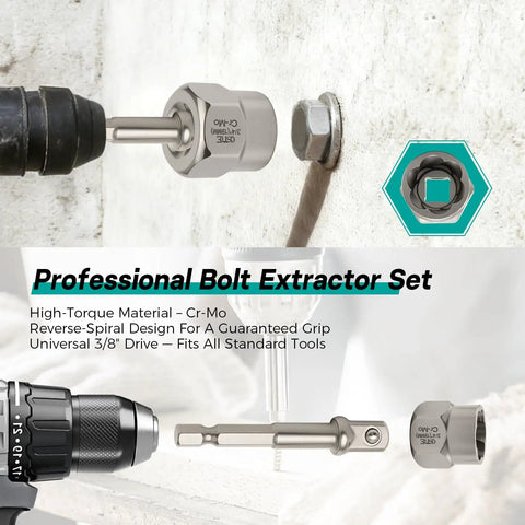 Bolt Extractor Kit And Screw Extractor Set With Cobalt Drill Bits in use on rusted bolt