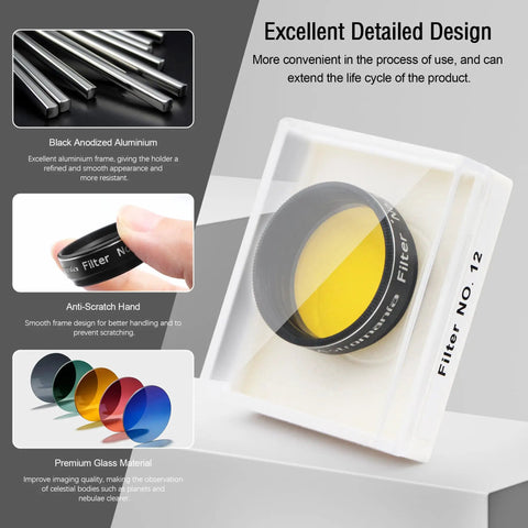 1.25 Inch Yellow Planetary Filter With Metal Frame For Lunar And Planetary Observation Boosts Contrast In Images