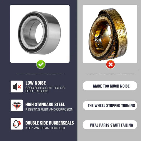 Premium Front Wheel Bearing Pair For Polaris Ranger RZR Sportsman Atv Utv Built Hella Rad showing sealed steel and worn bearing.
