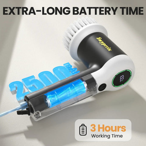 Electric Spin Scrubber Heavy Duty for Bathroom and Shower Cleaning Dual Speed 350 RPM with Six Replaceable Brush Heads and Adjustable Handle for Deep Cleaning Grout and Tiles, 3 hours battery
