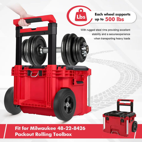 Two Pack Nine Point Three Inch Replacement Rolling Wheels For Tool Boxes And Trailers Dense Polyurethane Tires on Milwaukee toolbox