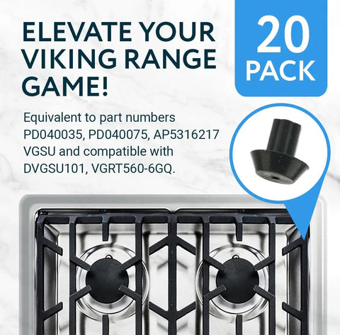 20 pack heat resistant rubber feet for stove grates, stabilizers for Viking range models DVGSU101 and VGRT560 6GQ