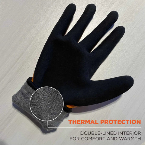 Close-up of ProFlex 7551 Waterproof Winter Work Gloves With Sandy Nitrile Dipped Palms showcasing thermal fleece lining.