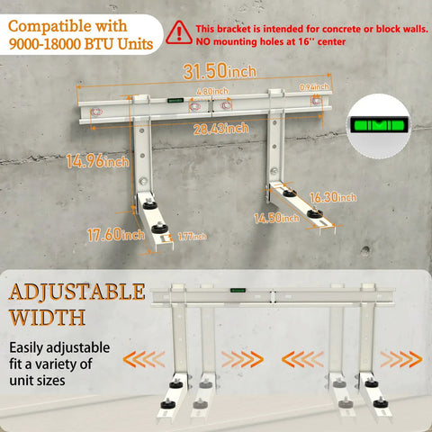 Diagram showing Heavy Duty Mini Split Wall Mount Bracket For 9000 To 18000 Btu AC Heat Pump Systems with measurements.