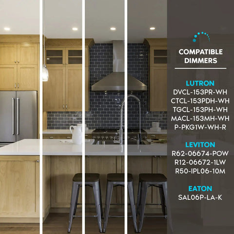 Modern kitchen with Lit Ultra Thin 4 Inch LED Recessed Light Kit With J Box 12W 5 Color Temperature Switchable lighting