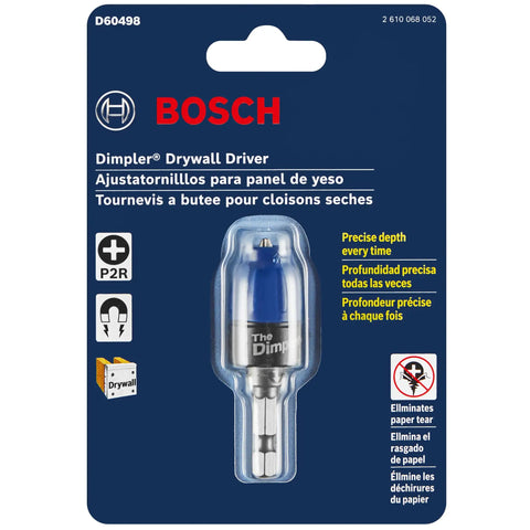Bosch packaging of Dimpler Drywall Screw Setter With Automatic Countersink And Preset Depth, One Pass Pro Grade Install