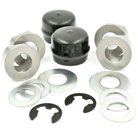 Heavy Duty Front Wheel Bearing Replacement Kit with four bushings, thrust washers, and clips for solid rebuilds and smooth rolling.