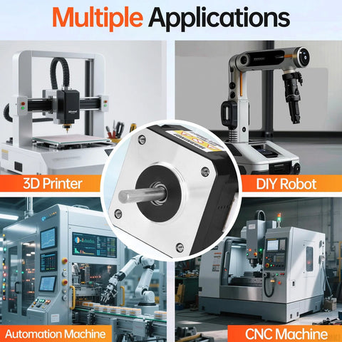 High torque NEMA 17 stepper motors used in 3D printers, DIY robots, CNC and automation machines for precise movements.