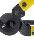 Close-up of Beast Mode Heavy Duty 22 Inch Long Arm Cable Cutter cutting 500MCM wire, showing precision jaws and replaceable blades