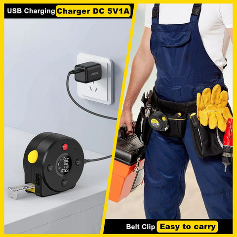 Dual Mode Laser Tape Measure 164 Foot Range With 16 Foot Manual Tape Digital Laser Ruler With Metric Inch And Foot Units LCD Display Self Locking Tape Lanyard Design For Quick And Easy Accurate DIY Projects on belt clip
