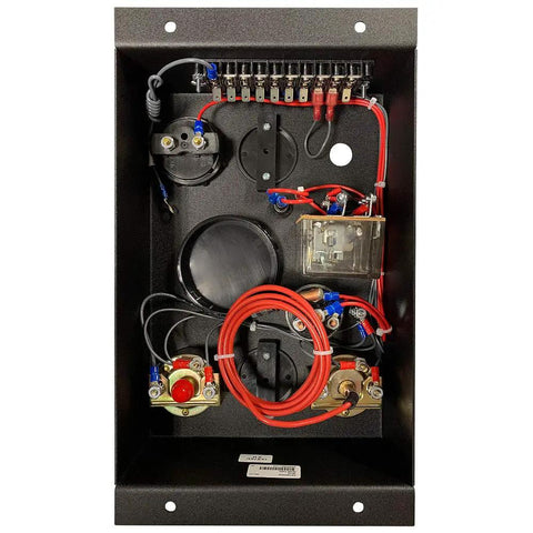 Inside view of 12V Swichgage Shutdown Panel Kit for Industrial Engines with Universal Fit enclosed four sided instrument panel.