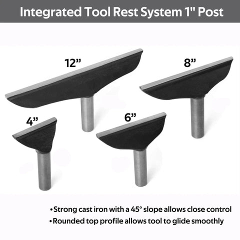 Set of four tool rests, including a Heavy Duty 12 Inch Tool Rest With 1 Inch Post For Woodturning Lathes Cast Iron Construction.