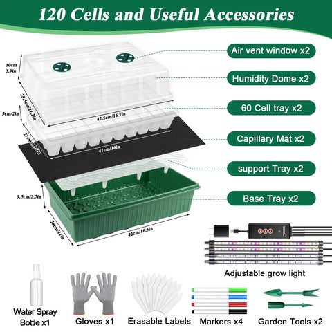 Diagram of All In One Self Watering Seed Starter Trays With Led Grow Light Kit No Fuss 2 Pack 60 Cell Modules For Indoor Gardening.