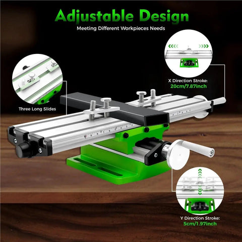 Mini Multifunctional Metal Lathe Machine With Adjustable Cross Slide Compound Table Worktable Design showing adjustable design and features.