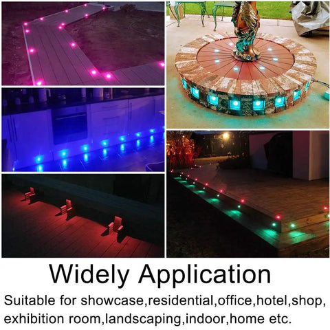 WiFi RGB LED Deck Lights Kit 10 Pack, Recessed In Ground Outdoor Lamps on patio path and yard, waterproof color changing, app control