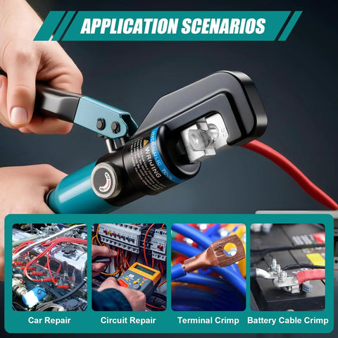 Hydraulic Crimping Tool Kit For Battery Cables And Wire Rope, 6 Ton Crimping Force With 9 Dies in application scenarios.
