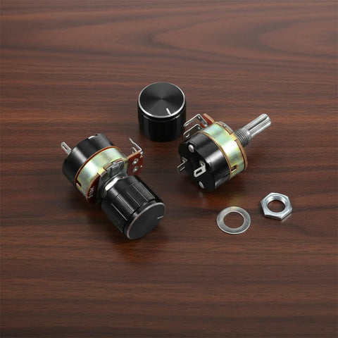 Two Pack 10K Ohm Linear Taper Dimmer Potentiometers With On Off Switch And Black Aluminum Knob Set For Inverter Speed Control