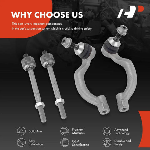 Front Inner And Outer Tie Rod End Kit For Jaguar XF XFR XFR S XK XKR XKR S Replacement Steering Linkage To Tighten Loose Steering And Improve Handling Performance, 4 silver metal rods