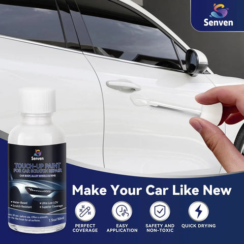 High Gloss White Auto Touch Up Paint Pen For Vehicle Scratch Repair Hoods Bumpers And Rims, applying on a white car door.