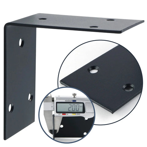 Heavy Duty Black Stainless Steel L Shelf Brackets Four Pack For Wood Furniture Cabinet Rack No Mess Install Knockout Support wall mount with measurements.