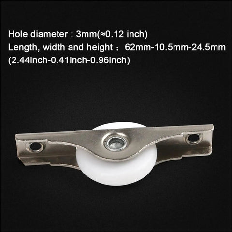 4 Pack 25Mm Sliding Door Rollers Nylon Caster Wheels Pulley Runners smooth white nylon wheel with metal fitting and dimensions.