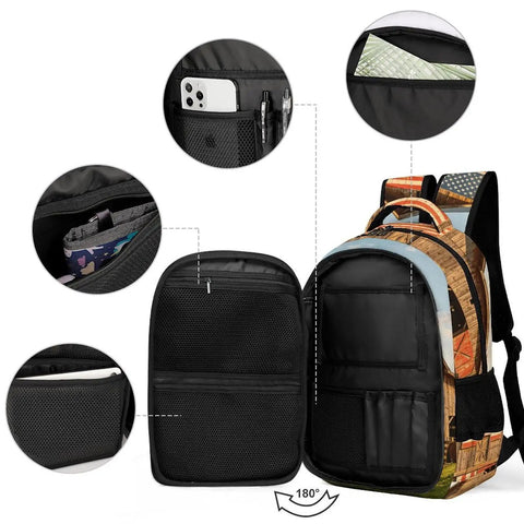 Pasture Farm Print Backpack for Everyone, Unisex Large Capacity Daypack with internal storage compartments, durable polyester material