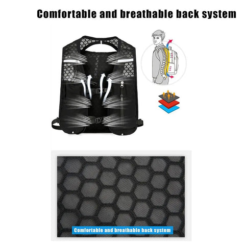 Ultra Light Hydration Vest With Built In Water Reservoir shown with breathable back system for runners and adventurers.