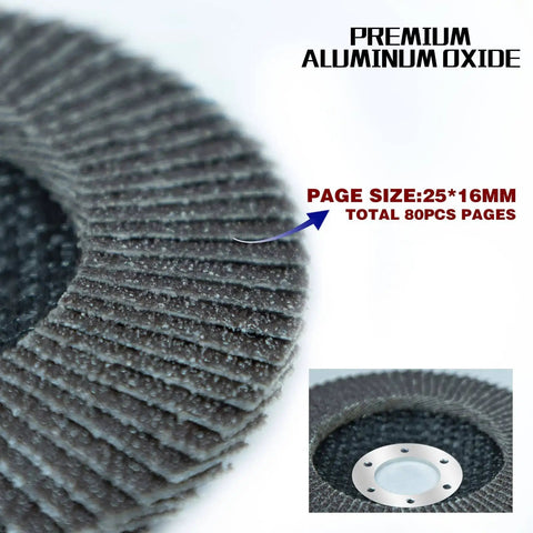 Close-up of Forty-Eight Pack Flap Discs with 40 Grit for 4.5 Inch Diameter and Seven Eighths Inch Arbor Bevel Type 29 Industrial Grade