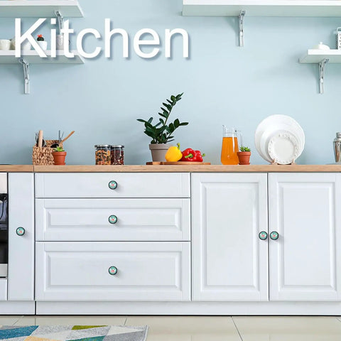Kitchen with white cabinets using 4 Piece Round Cabinet Knobs Set Dope Rustic Dresser Knobs For Drawers Cupboards And Wardrobes.