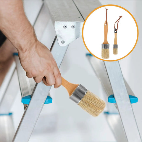 Two Piece Wood Handle Paint Brush Set For Walls And Decks Use With Stain Chalk Paint And Wood Surfaces Oval Synthetic Bristles Durable Smooth Finish For DIY Projects