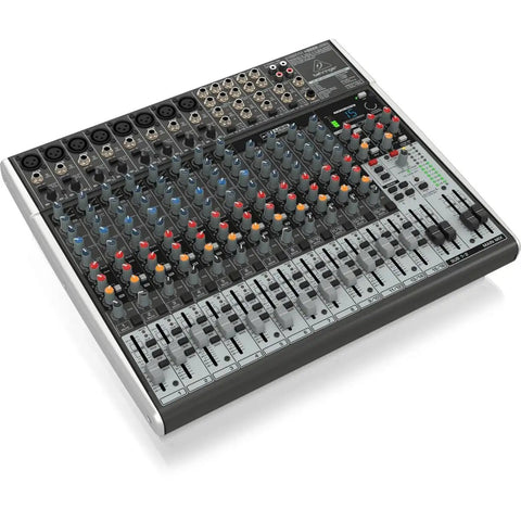 Xenyx X2222USB Premium 22 Input 2 By 2 Bus Mixer With XENYX Mic Preamps And Compressors showcasing faders and controls