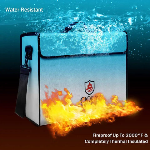 Heavy Duty Fireproof Document Bag For Home Use Insulated And Water Resistant Safe Box With Lockable Zipper Large Capacity Fireproof Safe Bag For Documents Cash And Valuables Heat Protected To 2000 Fahrenheit UL Rated with flames and water for protection showcase