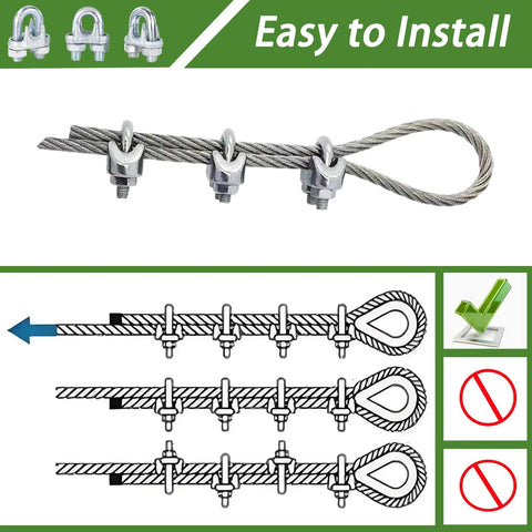 200pcs Amazon zinc-plated wire rope clamps (5/16 in, M8) with U-bolts on steel cable