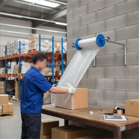 Heavy Duty Wall Mount Bubble Wrap Dispenser For Warehouse Stock Roll Stand Pack Like A Pro saves time wrapping boxes with bubble wrap.