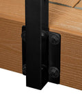 Close-up of black face mount metal post securely attached to deck surface for No Headache DIY Cable Railing Kit 30 Ft Black Face Mount Deck Railing System With Marine Grade Stainless Steel Wire Pre Drilled Metal Posts Complete Hardware Bundle 42 Inch High.