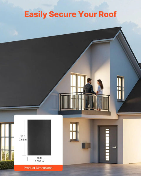 Heavy Duty EPDM Roll Roofing 45 Mil Thick Waterproof Membrane Covers Twenty By Twenty Five Feet For RV Roofs And Ponds Built Different installed on a house roof.