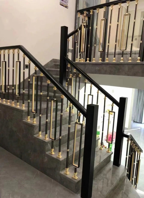 Adjustable Black Stair Railing Spindles Built Like A Tank For No Fuss Mounting Square Aluminum Baluster Posts on modern staircase.