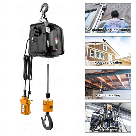 Rock Solid Heavy Duty Electric Chain Hoist Portable Auto Crane Lifter With 500kg Max Capacity used for air conditioning installation and house renovation.