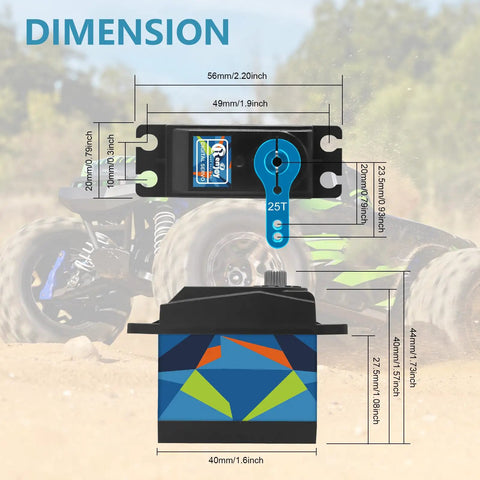 Dimensions of Heavy Duty 35KG Steel Gear RC Digital Servo High Torque For 1 12 Scale And 1 10 Scale RC Crawlers Robots