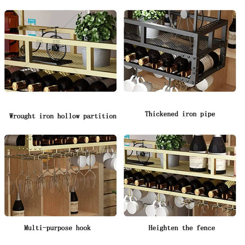 Hanging Wine Glass Rack Ceiling Mount With Adjustable Telescoping Arm, space-saving iron frame holding bottles, glasses, plants