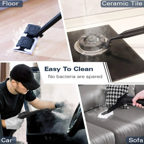 LoveBeat 300F High Pressure Steam Cleaner With 4.5 Bar Power For Deep Cleaning Grout And Tile Floors, cleaning various surfaces including floors, car interiors, and sofas.