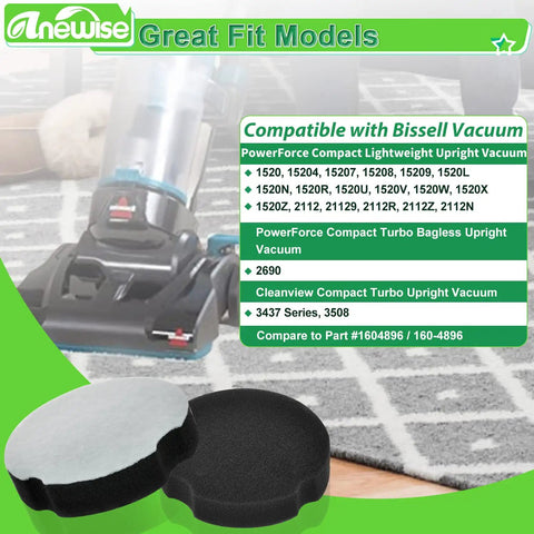 Six Pack Pleated Vacuum Filter Replacements For Bissell PowerForce Compact Upright Vacuums 2112 1520 2690 Fit Cleanview Turbo Bagless Upright Vacuum Models Pro Grade Breathable Filter For Home Cleanups, pleated filters shown