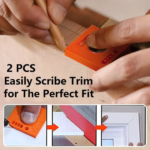 Two Pack Offset Ruler With Level 5 In 1 Multifunction Marking Tool for parallel lines on woodworking project with hands