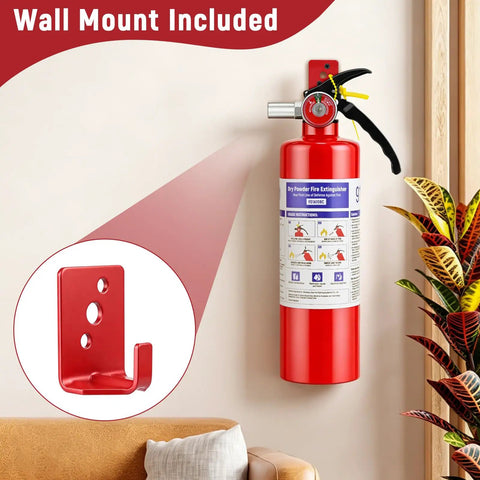 2.5 Lb Abc Dry Powder Fire Extinguisher Rated 1A 10B C mounted on wall with red bracket included, perfect for home safety.