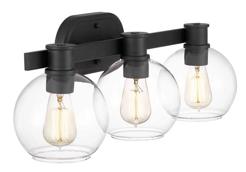 Modern Farmhouse 3 Light Vanity Light Industrial Wall Sconce With Clear Glass Globe Shade For Bedroom Hallway Kitchen Mirror Laundry Room Dope Farmhouse Glow Up Or Down Mount Now, graphite finish, clear glass