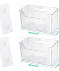 2 Pack Self Adhesive Cabinet Door Organizer Stackable Hanging Storage Bins Super Slick Lid Sorter Heavy Duty Plastic Rack For Kitchen Bathroom Pantry And Rv No Fuss Game Changing Storage Solution shown with dimensions.
