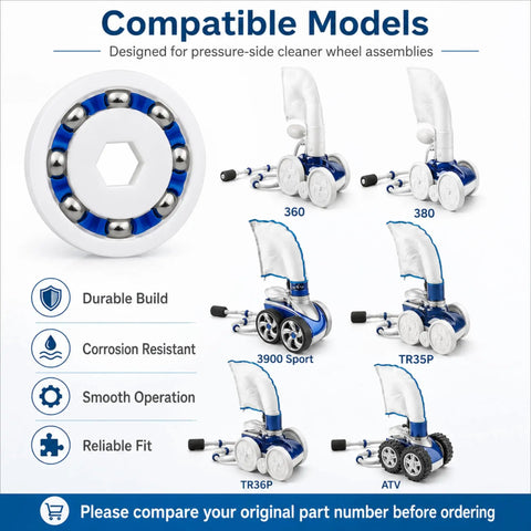 8-Pack Wheel Ball Bearings Replacement for 9-100-1108 Pool Cleaner Wheel Assemblies with compatible Polaris models