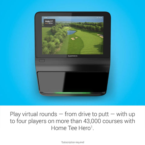Premium Golf Launch Monitor And Simulator Bundle With A 10 Inch Color Touchscreen showing virtual golf course image