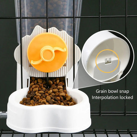 Automatic Pet Water Dispenser With Leakproof Cage Mount Keeps Your Pups Hydrated Straight Up No Mess Easy Hang Bowl for cats and dogs, orange snap valve.